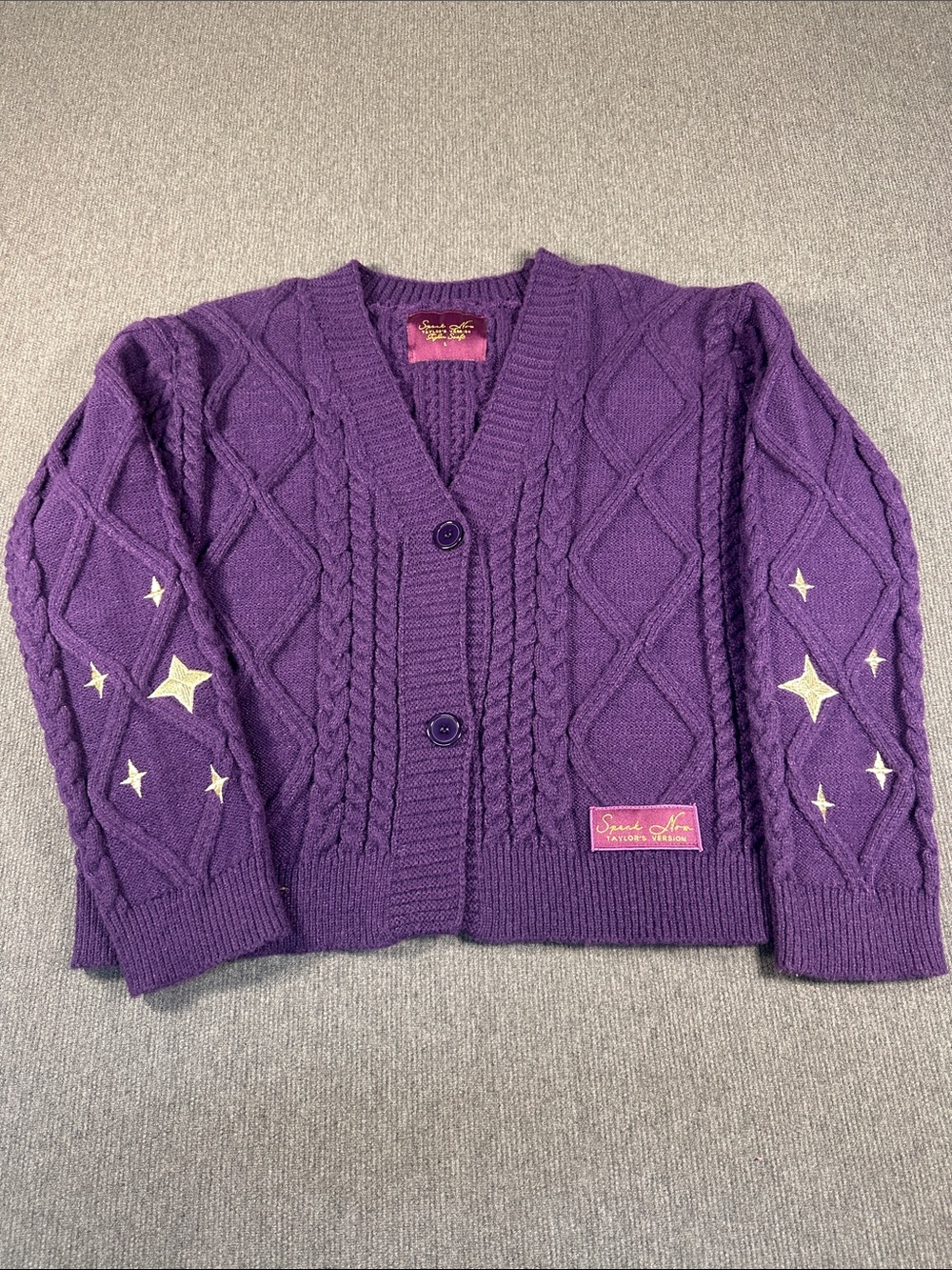 Taylor Swift Speak Now Taylors Version Cardigan Sweater Large Purple Gold Stars